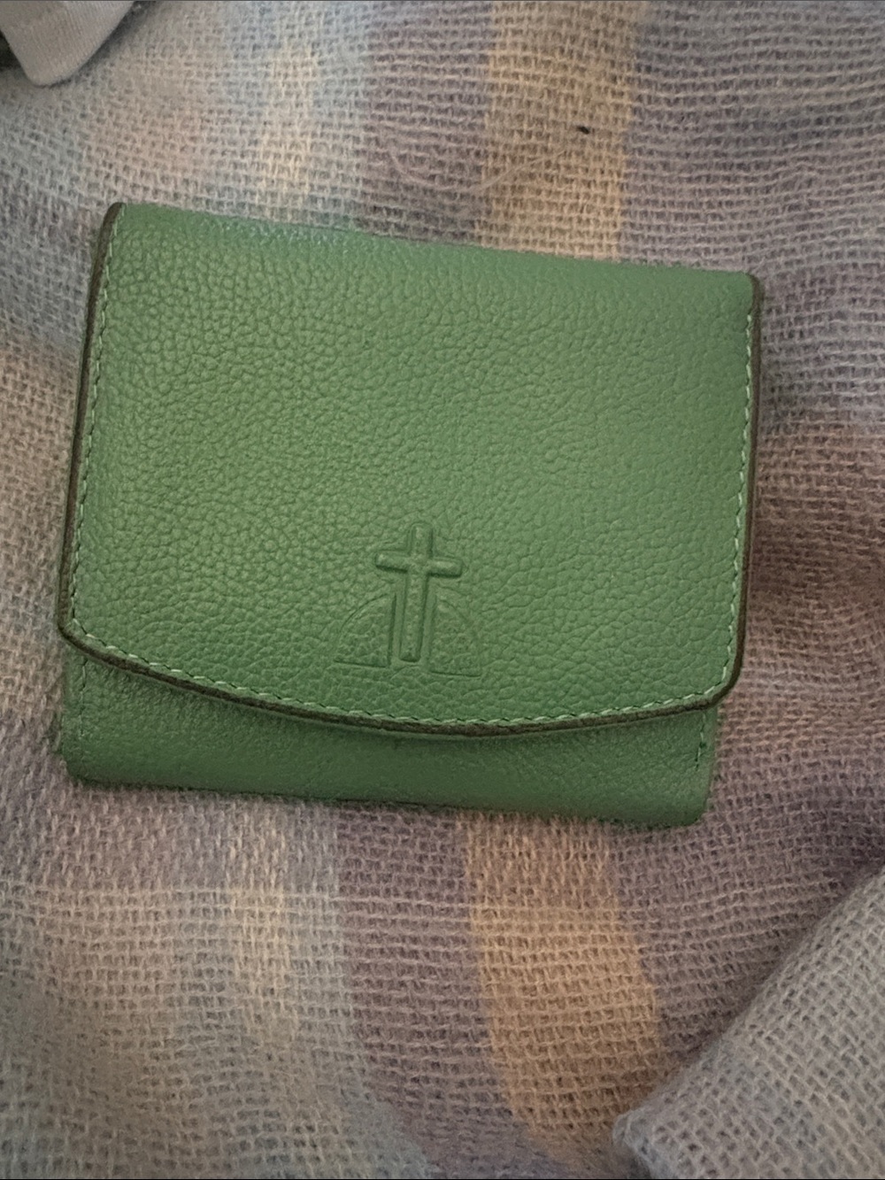Green Leather Trifold Wallet - Cross Embossed